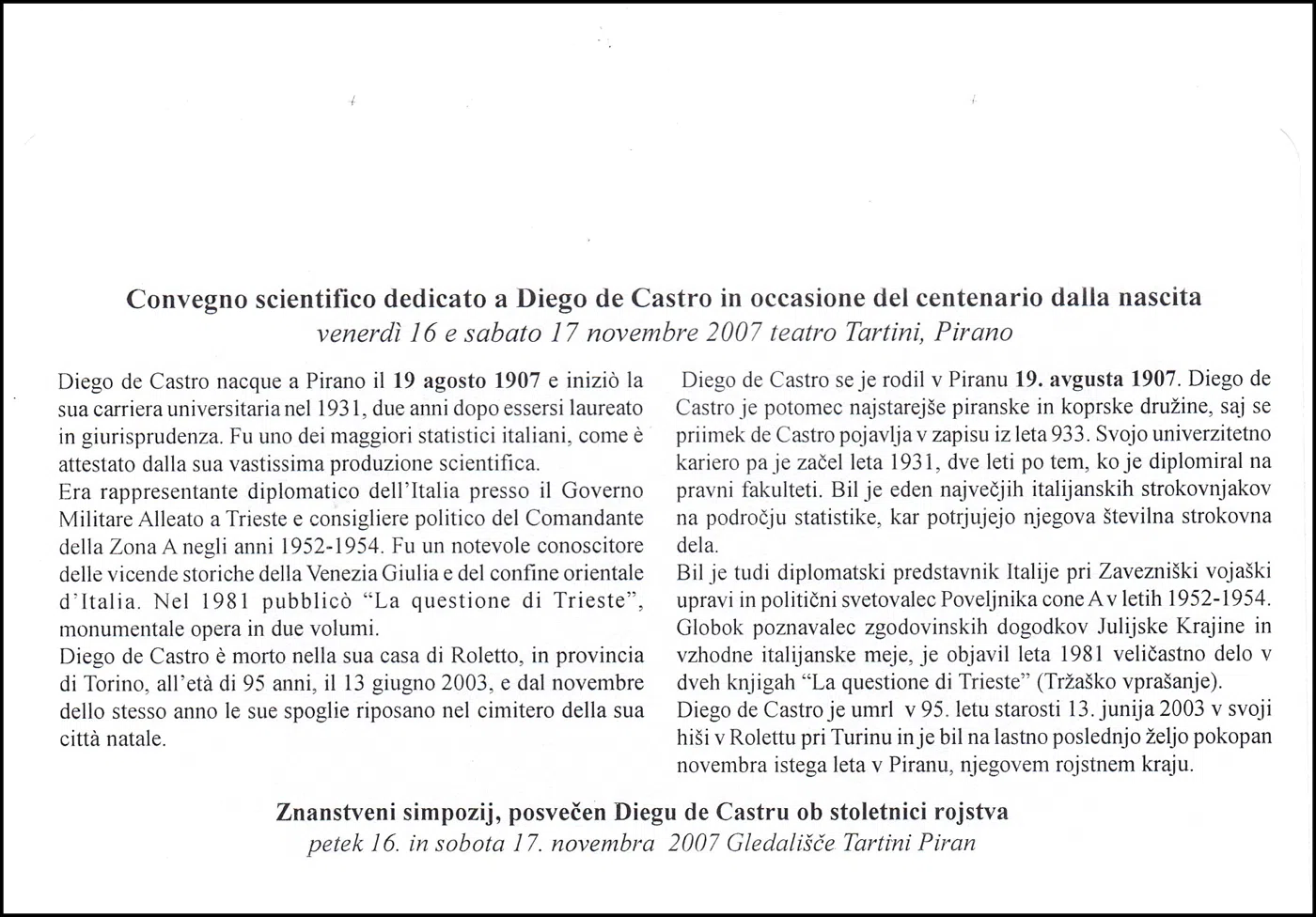 DIEGO DE CASTRO OB STOLETNICI ROJSTVA 1907 - 2007